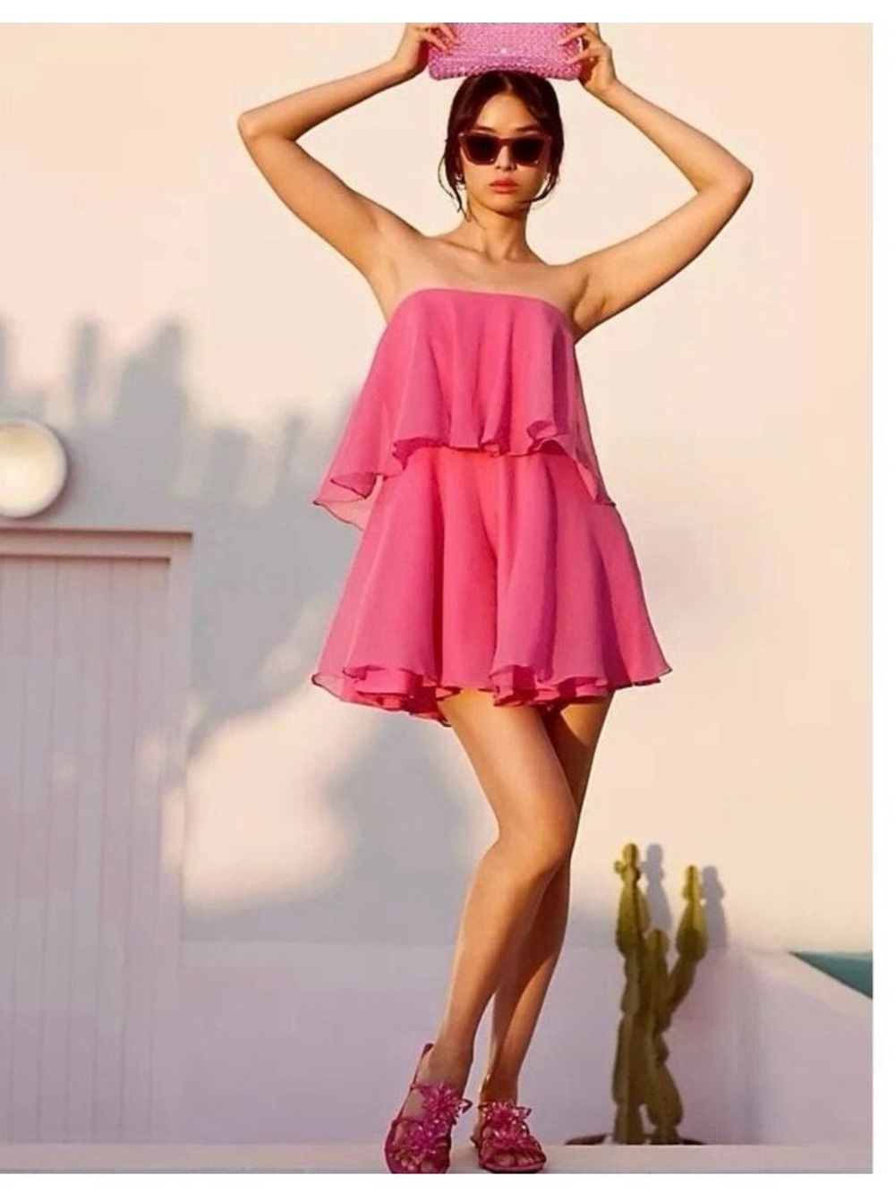 Hutch Strapless Pink Tiered Romper